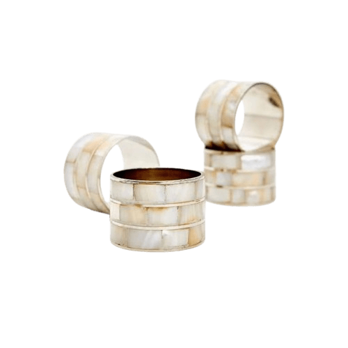 BRASS NAPKIN RING WITH MOTHER OF PEARL (POLISH) SET OF 4